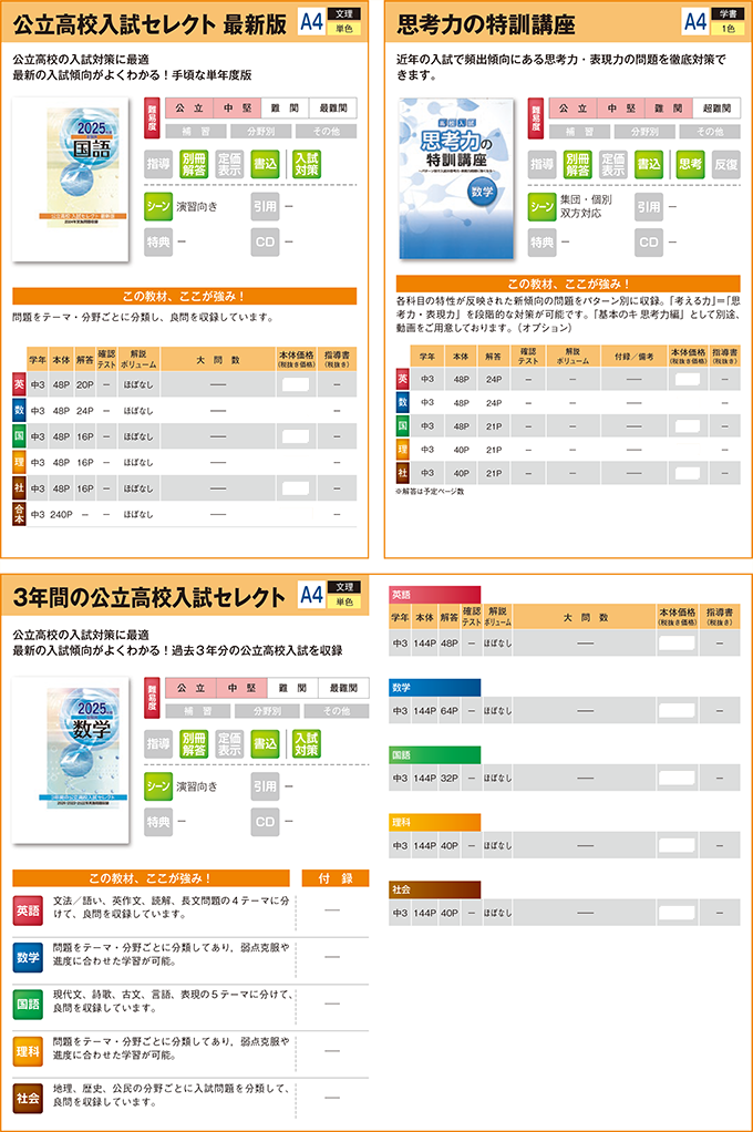 2025中学生用教材-高校入試対策・高校準備